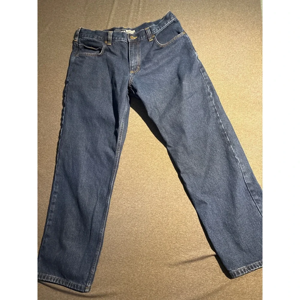 Carhartt Relaxed Fit Straight Leg Dark Wash Denim Work Jeans Mens 34x30 Blue